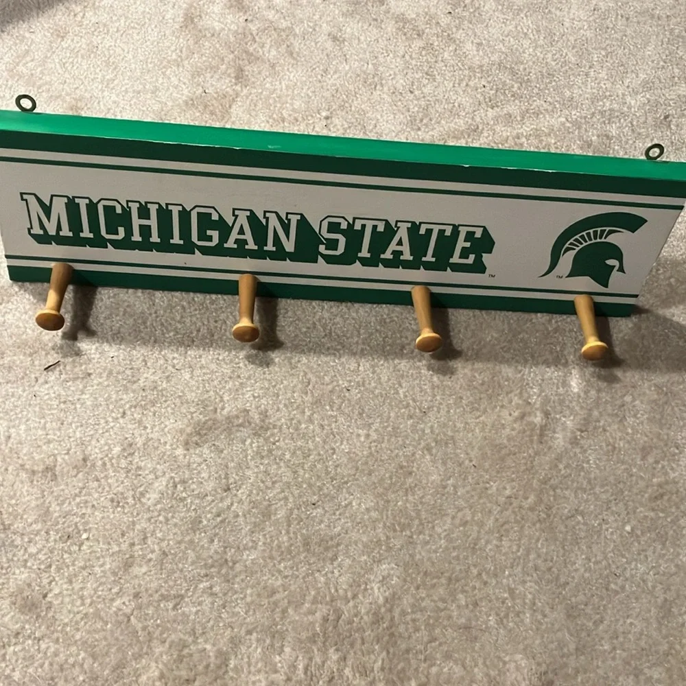 Michigan State Green and White 4 Peg Wall Hook Rack